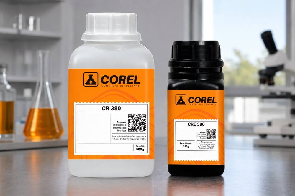 Mockup de rótulo desenvolvido para a marca Corel Resinas